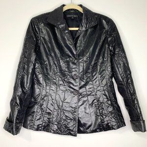 LAFAYETTE 148 NEW YORK Black Crinkled Shine Acetate Faux Leather‎ Jacket Sz 6